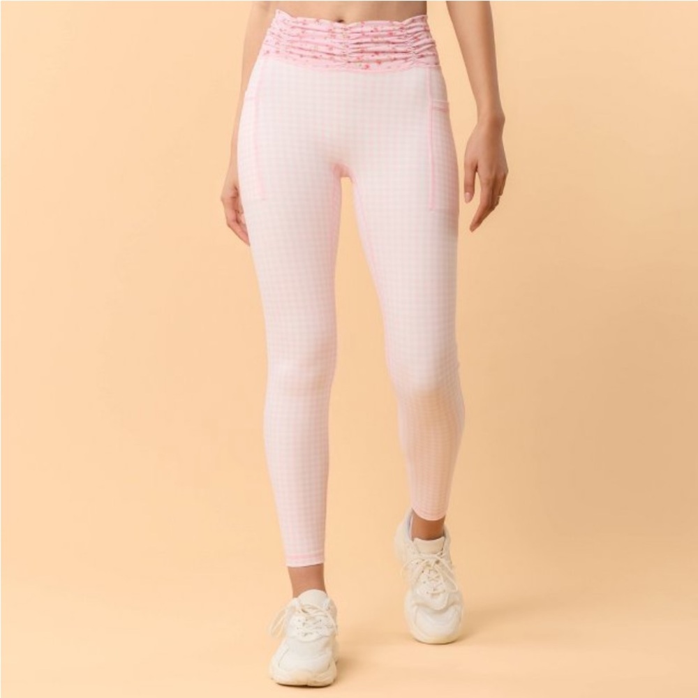 NWT Blogilates Ruched Waist Leggings - Pink gingham - L